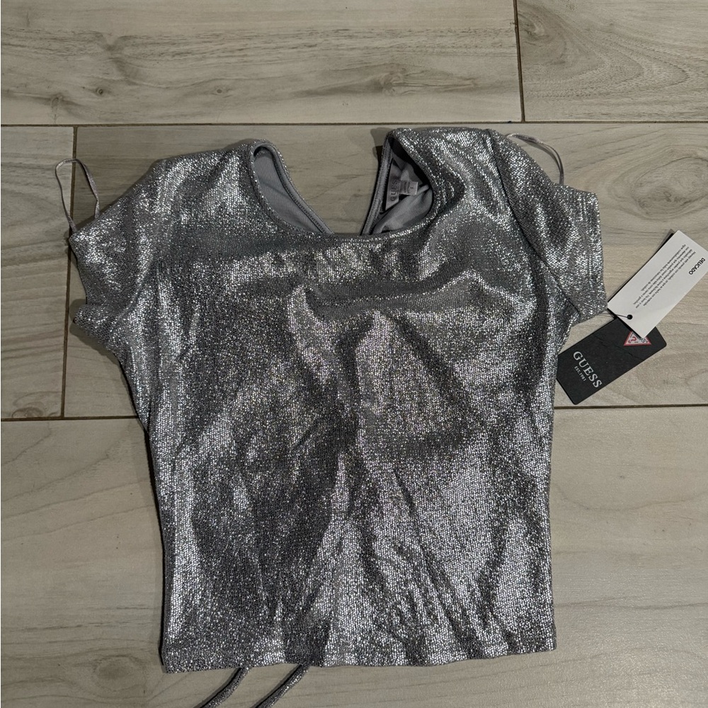 GUESS Shimmering Silver Crop Top